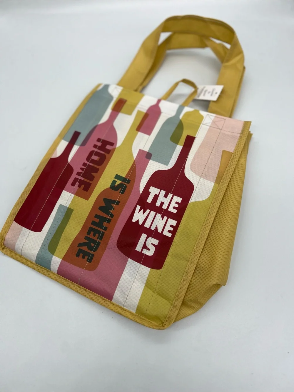 The Wine reusable Tote Bag - Multicolor Bottle Print